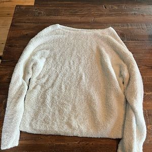 white fluffy women’s sweater